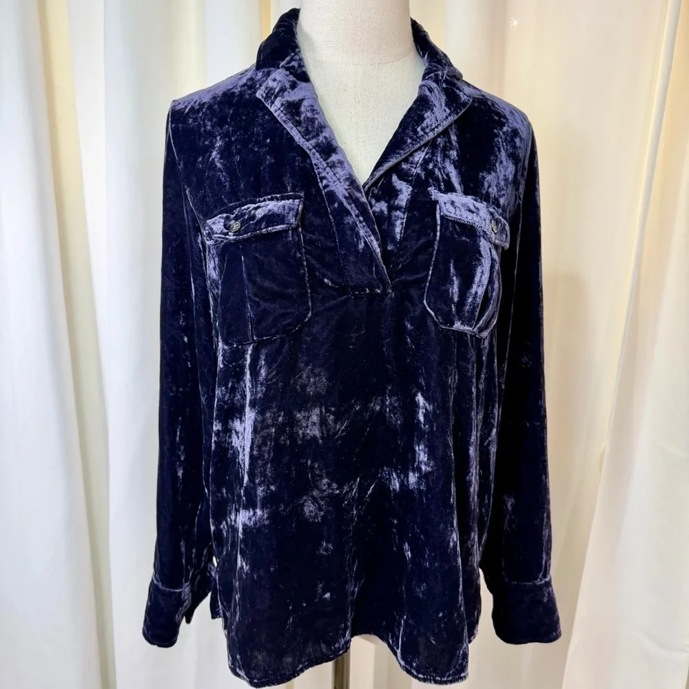 J. Crew ‘Velvet Patch-Pocket Popover Shirt’ in “Navy Twilight” Blue Size XS
